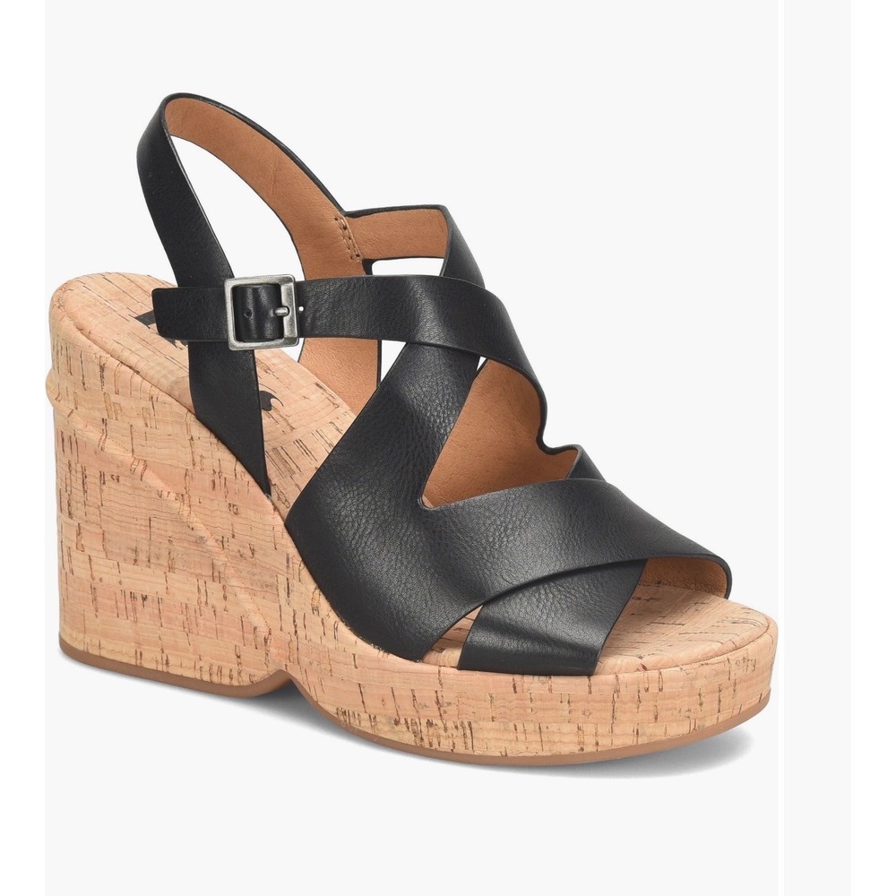 Women's Korks Denica Wedge Sandals Black cork-wrapped platform size 10‎ NWT